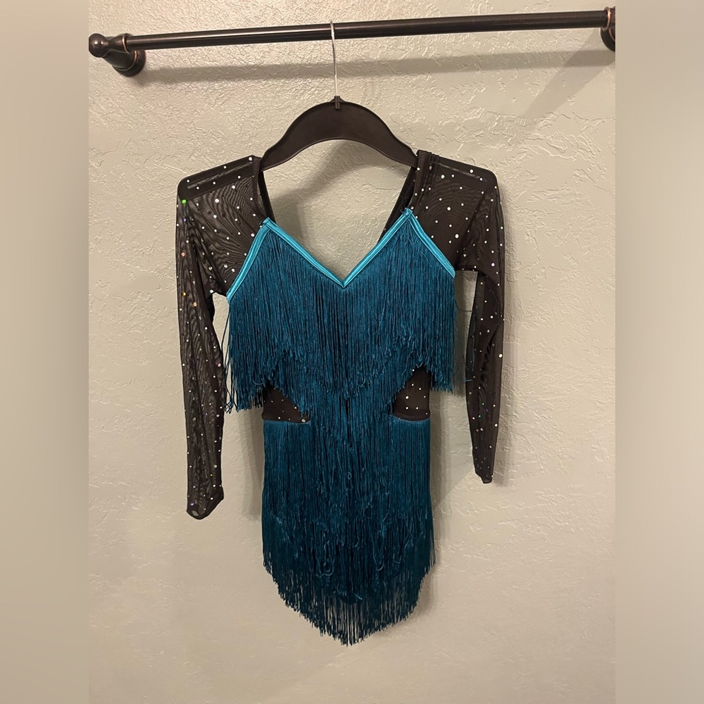 Black and Teal Fringe Dance Costume